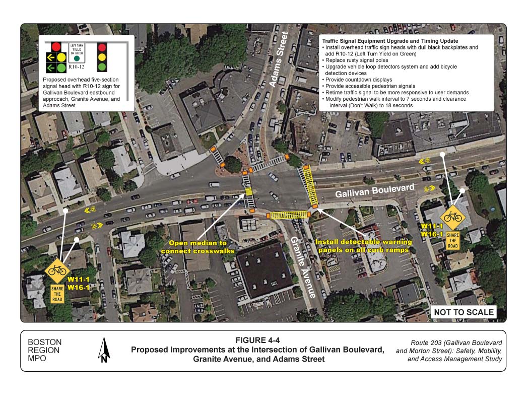 Figure 4-4 Graphic showing proposed improvements at the intersection of Gallivan Boulevard at Granite Avenue/Adams Street