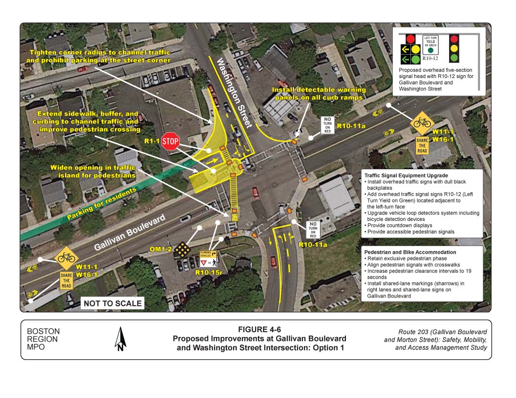 Figure 4-6 Graphic showing proposed improvements at the intersection of Gallivan Boulevard and Washington Street-Option 1