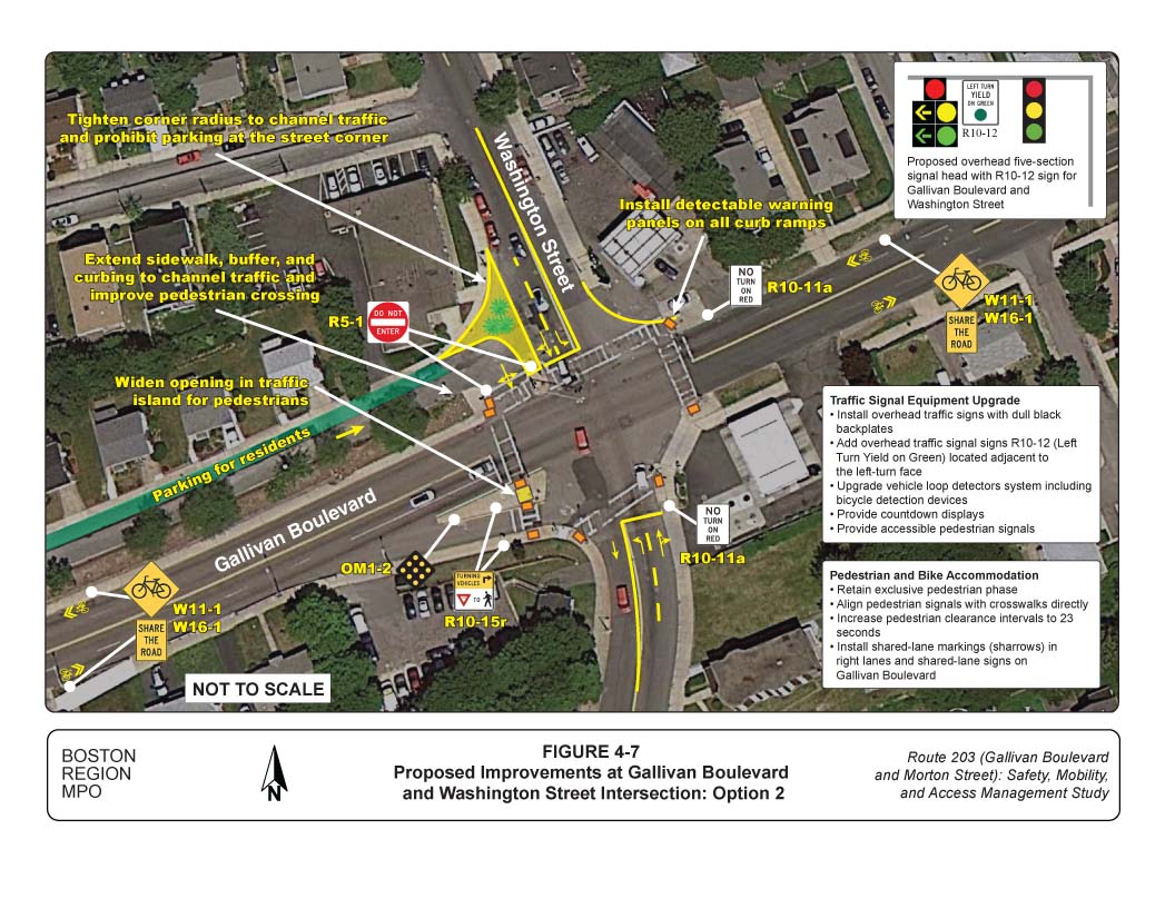 Figure 4-7 Graphic showing proposed improvements at the intersection of Gallivan Boulevard and Washington Street-Option 2