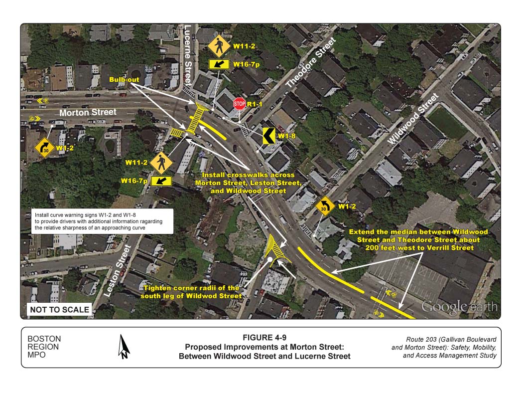 Figure 4-9 Graphic showing proposed improvements on Morton Street between Lucerne Street/Leston Street and Wildwood Street