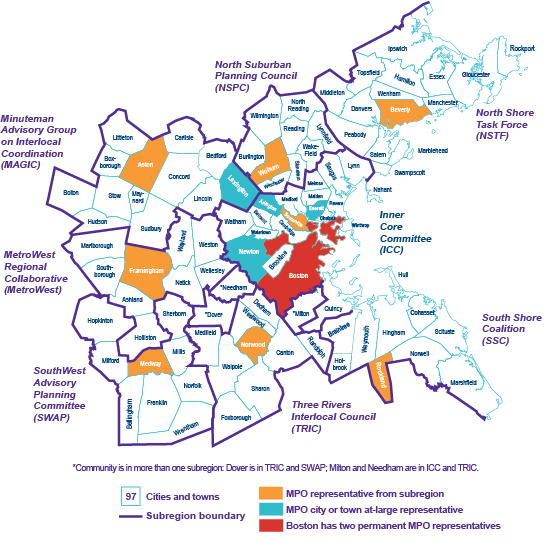 This is a map of the cities and towns in the Boston Region. There are 97 cities and towns within the Boston Region Metropolitan Planning Organization’s planning area.