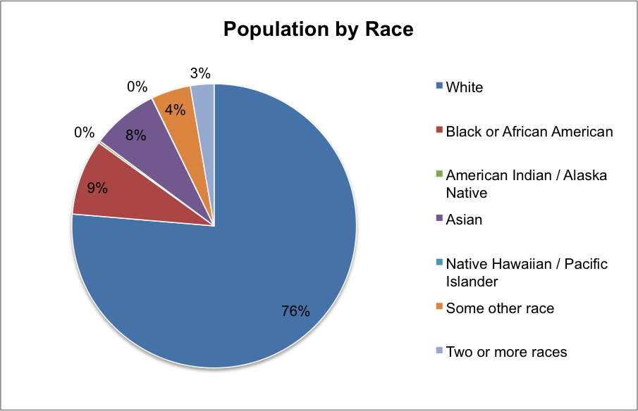 Figure 1.5 shows the the percentages of population by race in the Boston Region MPO. The information is derived from the United States Census, 2013 American Community Survey 5-year summary file.