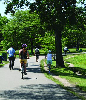Image of bicyclists and pedestrians on bike trail