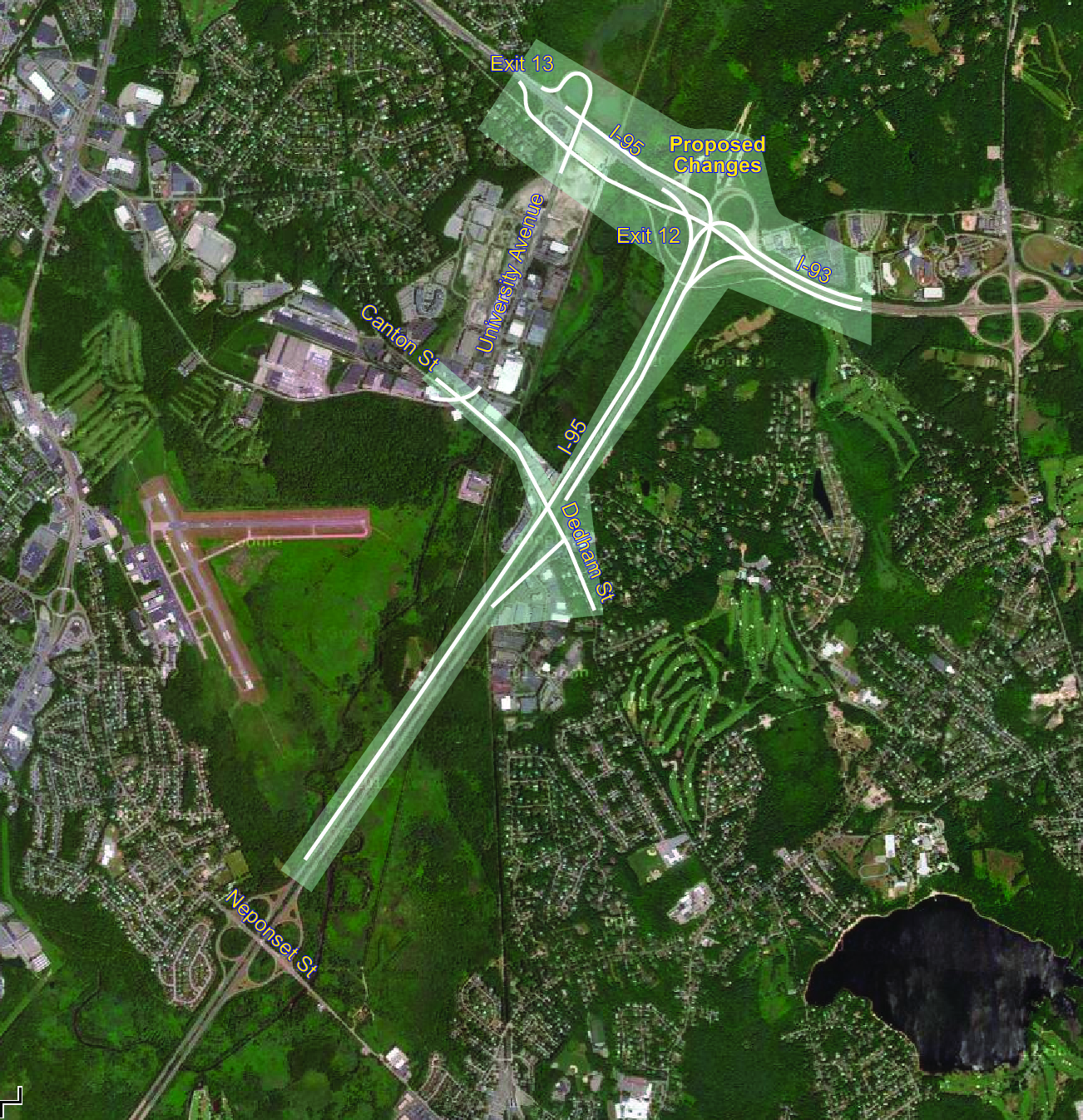Map 1 shows the boundaries of the project area with the proposed improvements to the Interstate 95/Interstate-93 Interchange.
