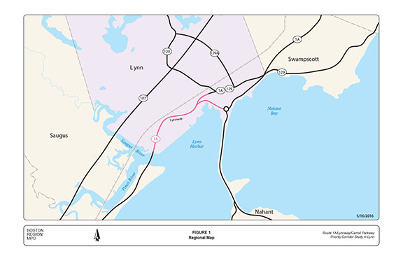 FIGURE 1. Computer-drawn map showing the study area, major roads, and neighboring communities.
