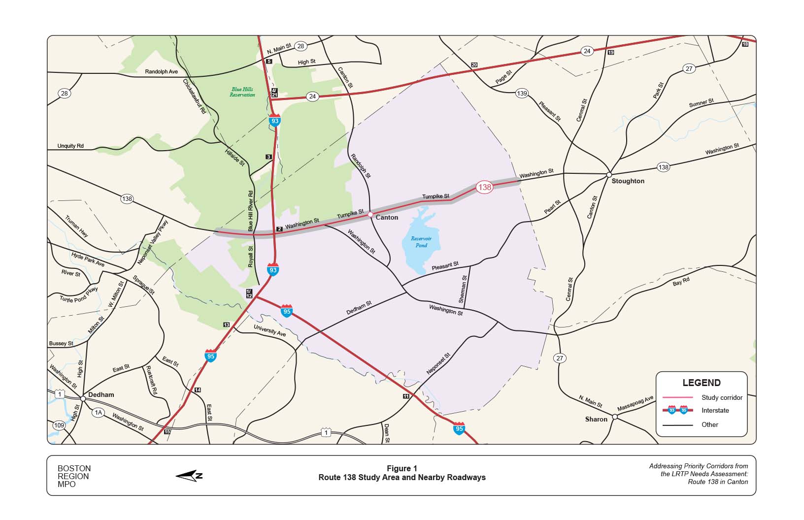 Figure 1 is a map of the study area, Route 138 in Canton and surrounding roadways