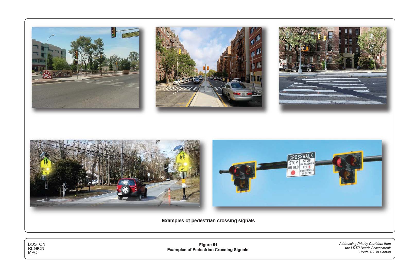 Figure 51 contains five photographs showing examples of pedestrian crossing signals.