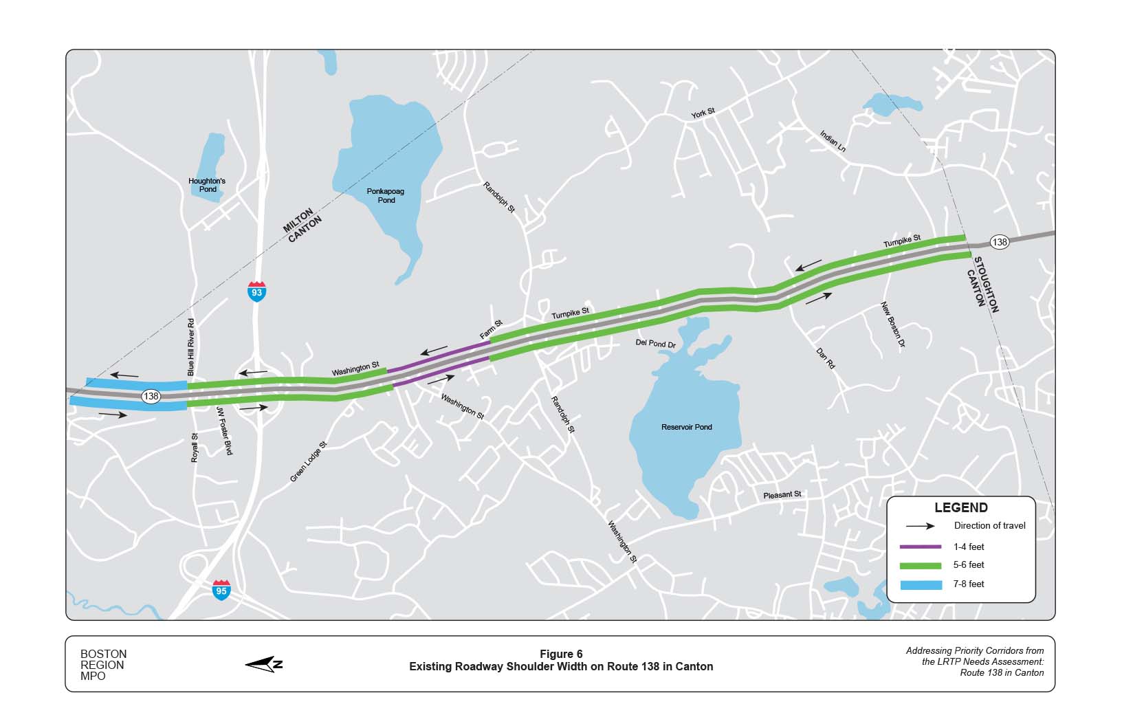 Figure 6 is a map of the study area showing the width of the shoulders on Route 138.