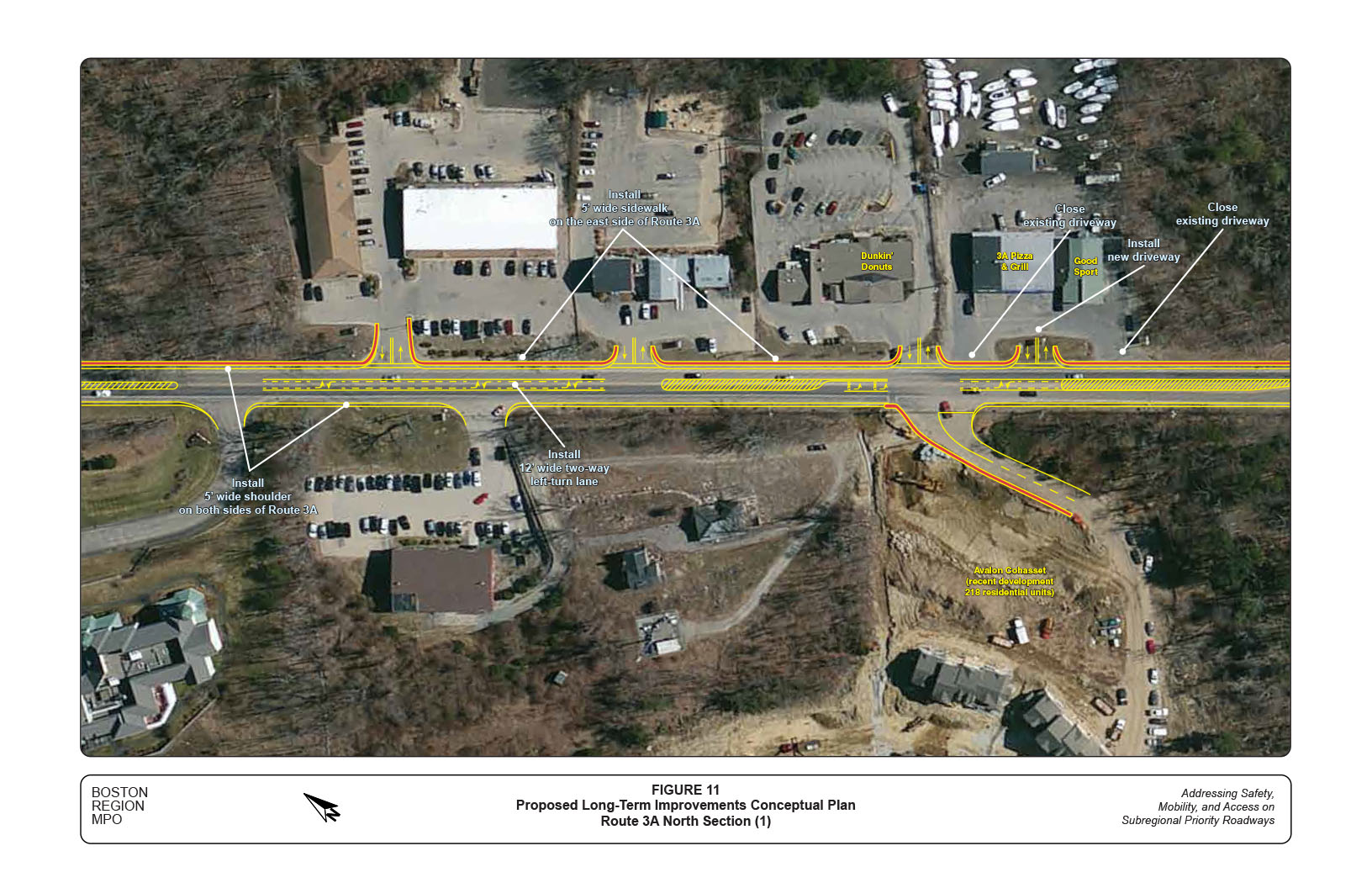 FIGURE 11 is an aerial view map that depicts the proposed long-term improvements (conceptual plan) for the north section of Route 3A.