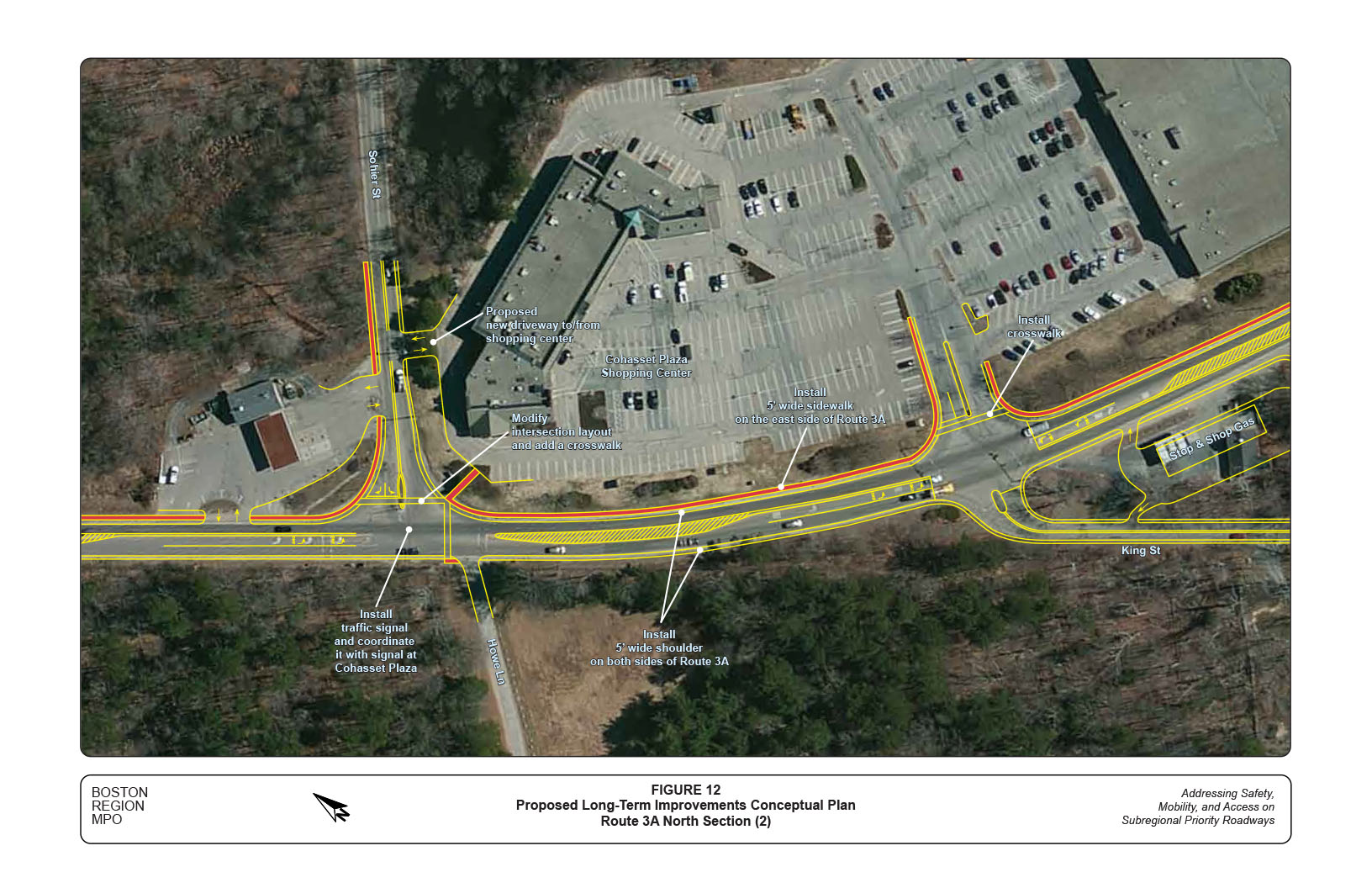 FIGURE 12 is an aerial view map that depicts further proposed long-term improvements (conceptual plan) for the north section of Route 3A.