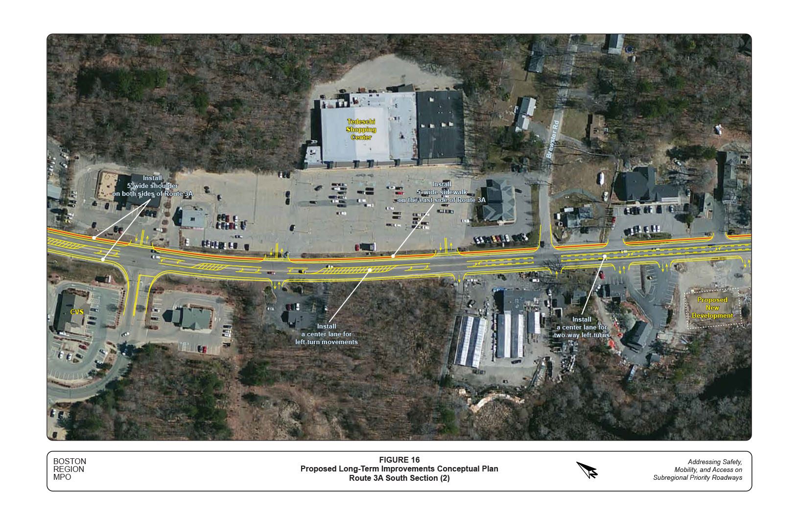 Figure 16 is an aerial view map that depicts further proposed long-term improvements (conceptual plan) for the south section of Route 3A.