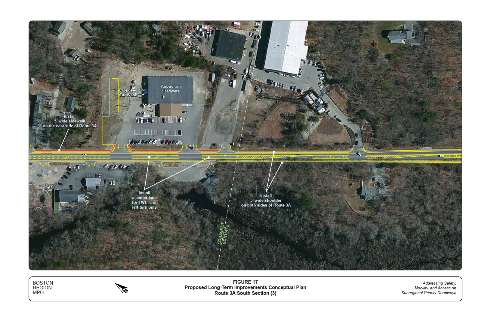 Figure 17 is an aerial view map that depicts further proposed long-term improvements (conceptual plan) for the south section of Route 3A.