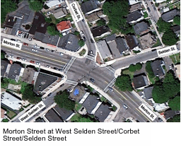 Morton Street at West Selden Street/Corbet Street/Selden Street 