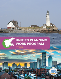 UPWP report cover showing photos of a lighthouse and the Boston skyline