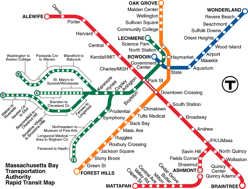 MBTA rapid transit spider map